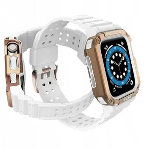 Protect Strap Band защитная банджа-чехол для Apple Watch 38/40/41 мм от Hurtel — белый и розовое золото