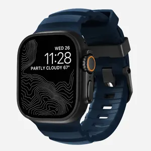 Band Nomad Rocky Point Black Leather for Smartwatch, Titanium Connectors, Wrist 145–195 mm
