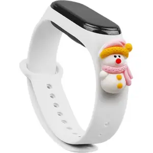 Силиконовый ремешок Hurtel для Xiaomi Mi Band 4 / Mi Band 3 — белый праздничный дизайн (снеговик 2)