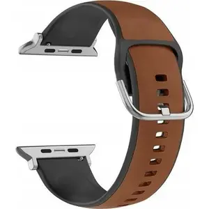 Ремешок Beline для Apple Watch 42/44/45/49 мм — силикон-коралок/кожа, коричнево-чёрный