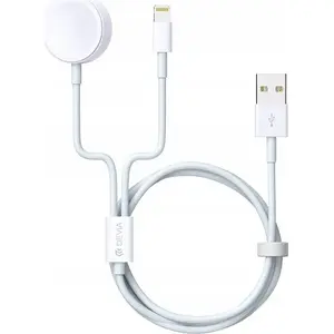 Cable Devia 2-in-1 USB cable for iPhone and Apple Watch, white, 1.2 m