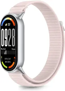 Tech-Protect wrist strap for Xiaomi Smart Band 8/9/10/NFC — nylon stripe, pink/grey