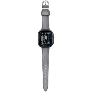 Leather watch band Amazingthing Class Band for Apple Watch 45/46/49 mm, gray