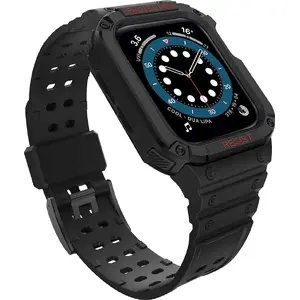 Hurtel Protect ремешок с чехлом для Watch 7/6/5/4/3/2/SE (41/40/38 мм) — чёрный защитный корпус и ремешок