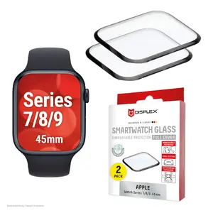 Защитное стекло Displex Unbreakable Full Cover Smart Glass для Apple Watch 45 мм (Series 9/8/7), 2 шт., ультратонкое, по краям