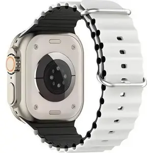 Beline silicone watch strap for Apple Watch 42/44/45/49 mm, Waves pattern, white-black