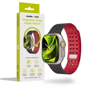 Mobile Origin magnētiskais siksniņa priekš AW Ultra/9/8/7/6/SE/5/4/3/2/1 — melni/sarkans, der 49 mm un 45/44/42 mm