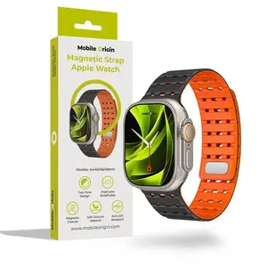 Mobile Origin Magnetic Strap siksniņa Apple Watch — melni/oranža, der AW Ultra 2/1 (49 mm), 9/8/7 (45 mm), 6/SE/5/4 (44 mm), 3/2/1 (42 mm)