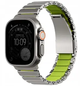 Watch strap Uniq Pasek Strova Flex for Apple Watch 44/45/46/49mm — compatible with Series 1–11, SE/SE2/SE3, Ultra/Ultra 2/Ultra 3 — silver‑lime
