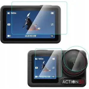 Tempered Glass Screen Protector Set for DJI Osmo Action 5 / Puluz — 2x Screen + Lens Protector