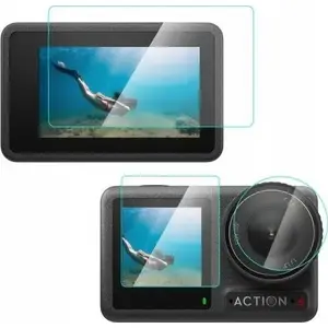 Tempered Glass Screen and Lens Protector Set for DJI Osmo Action 4 by Puluz — 2x Screen + Lens Guard