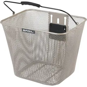 Basil bicycle handlebar basket Bilbao by KlickFix, steel frame, Nude Metallic finish