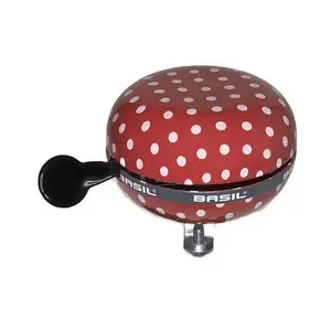 Bell Basil Polkadot — metal bicycle bell, red and white pattern, Ø80 mm, height 110 mm