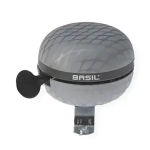 Bell Basil Noir Bell — metal bicycle bell, silver patterned surface, Ø 70 mm, depth 90 mm, width 6 mm