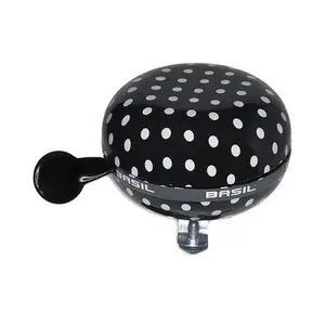 Basil Polkadot Bell — metal bicycle bell, black/white pattern, Ø80 mm, height 110 mm