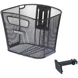 Front Handlebar Basket Basil Bold with Fixed Mounted Stemholder — Steel, Non-Detachable, Black