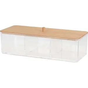 Makeup Organizer Box Eleganza acrylic with bamboo base 23.5×9.5 cm