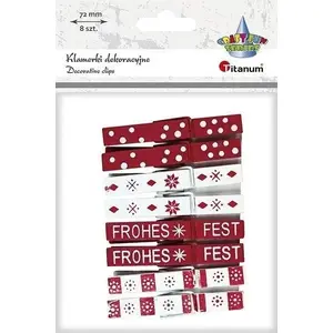 Wooden Clothespins TEKA 8 pcs — white and red holiday design