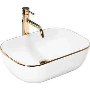 Washbasin REA Belinda countertop sink white with gold rim REA-U8736