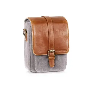 Binocular bag Praktica Heritage — brown/grey canvas, cotton and leather, size 185×110×2200 mm