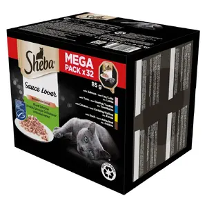 Mitrs kaķu barības trauks Sheba 32 x 85 g — vista, pīle, lasis, tuncis