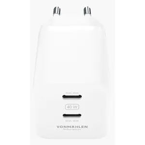 Charger Kita Unity GaN 40W — indoor AC fast charger, 2x USB-C, white