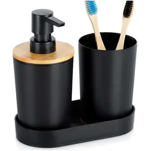 Bathroom accessory set Vilde 567019 — soap dispenser and tumbler, black