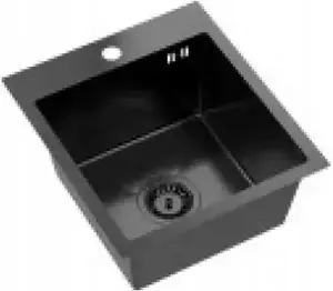 Kitchen sink GraniteQ QUADRON LUKE 1-bowl steel black 50×45×20 cm with siphon