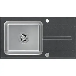 Кухонная мойка steiner RALPH 111 Fusion GraniteQ чёрная в крапинку с стальной чашей 780x430x190 мм с ручным сифоном и заглушкой