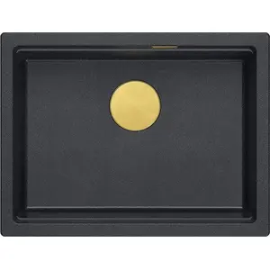 Sink GraniteQ LOGAN 100 black diamond 59.5×45.1×21.5 cm 1-bowl inset with manual gold siphon