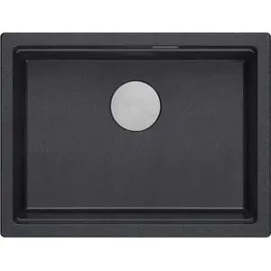 Kitchen sink GraniteQ LOGAN 100 single-bowl black diamond 59.5×45.1×21.5 cm with manual siphon