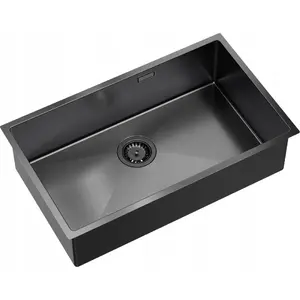Kitchen sink GraniteQ ANTHONY 80 — 1-bowl Granite sink GRAPHITE METAL PVD, 74×44×20.5 cm, undermount or inset