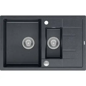 Мойка GraniteQ MORGAN 156 black diamond, 1,5-чашевая круглая с сифоном Push To Open