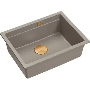 Sink GraniteQ LOGAN 100 1-bowl undermount soft taupe 59.5×45.1×21.5 cm with manual stainless steel siphon