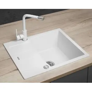 Kitchen granite sink Concept Solution DG05C45wh with drainer, white