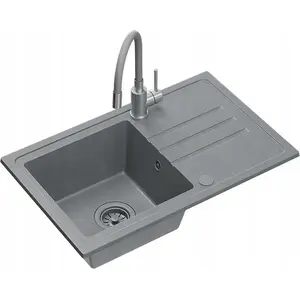 Granite sink No name BEN 111 70x44 cm with grey flexible-spout faucet, grey siphon and grey cover