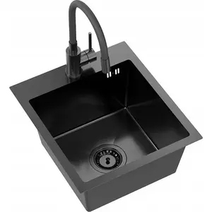 Kitchen sink QUADRON Luke 90, black metal finish, single-bowl 90 cm