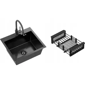 Kitchen sink No name QUADRON LUKE 100 stainless steel black metal 1-bowl 50x45x20 cm with siphon and flexible-spout faucet