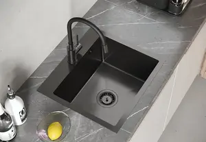 GraniteQ QUADRON LUKE 100 kitchen sink stainless steel black metal 1-bowl 50x45x20 cm with siphon