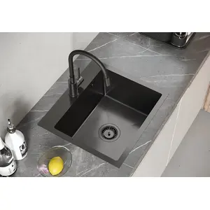 Sink GraniteQ LUKE 100 stainless steel black metal 1-bowl 50x45x20 cm with siphon