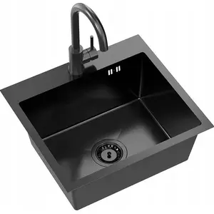 Kitchen sink QUADRON LUKE 100 steel black metal 1-bowl 50x45x20 cm with siphon and tap