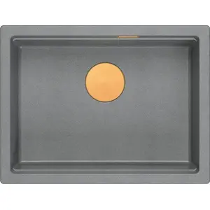 GraniteQ LOGAN 100 granite sink silver stone 59.5x45.1x21.5 cm 1-bowl inset with manual copper siphon