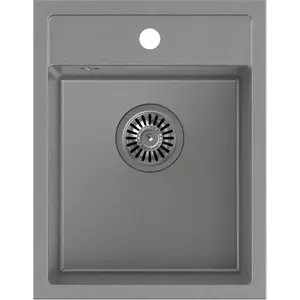 Sink QUADRON JOHNNY 90 granite composite 1-bowl grey 39x50x20 cm with stainless steel siphon