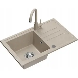 Granite sink QUADRON Ben 111 70x44x17.5 cm beige with faucet