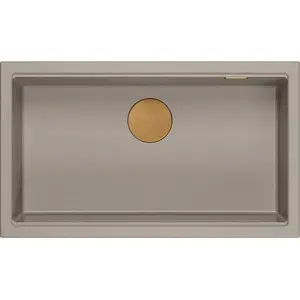 Kitchen sink GraniteQ LOGAN 110 76x44x23.5 cm 1-bowl undermount soft taupe with manual copper siphon