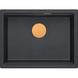 Sink GraniteQ LOGAN 100 black diamond 59.5×45.1×21.5 cm 1-bowl undermount with manual copper siphon