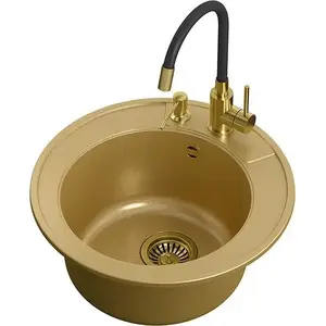 Granite kitchen sink Steiner ART MORGAN 210 (51x20) Art Gold with manual siphon, Maggie faucet and dispenser