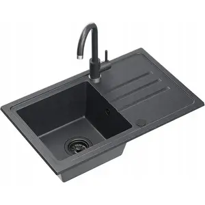 Granite sink No name BEN 111 black dotted 70x44 cm with fixed-spout black faucet, black siphon and black cover