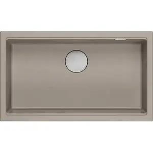 Sink GraniteQ LOGAN 110 1-bowl inset granite composite soft taupe 76×44×23.5 cm with manual stainless steel siphon