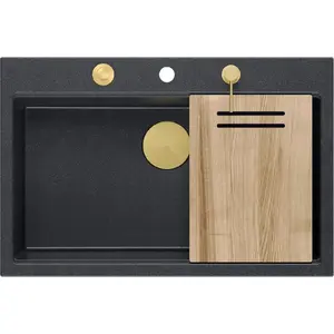 Sink GraniteQ MARC single-bowl granite sink 76x50 cm black/black diamond with Nano Gold PVD